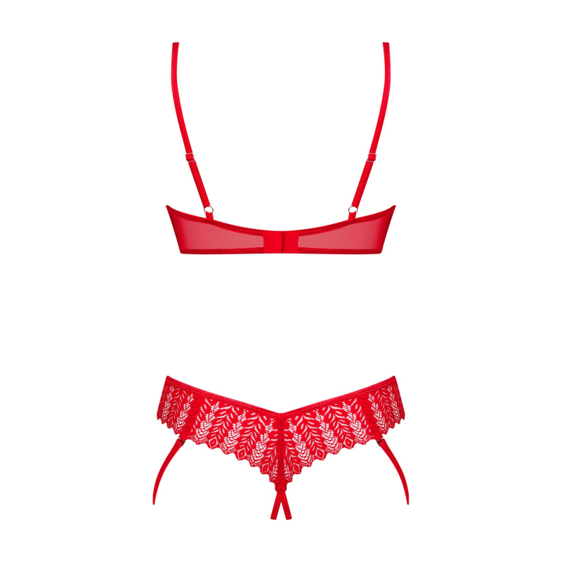 Комплект Obsessive Ingridia 2–pcs crotchless set XS/S, красный, с доступом, открытые груди