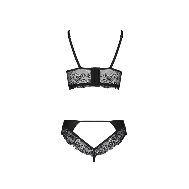Комплект з еко–шкіри та мережива Passion LOONA SET 2XL/3XL, чорний колір, бра і трусики