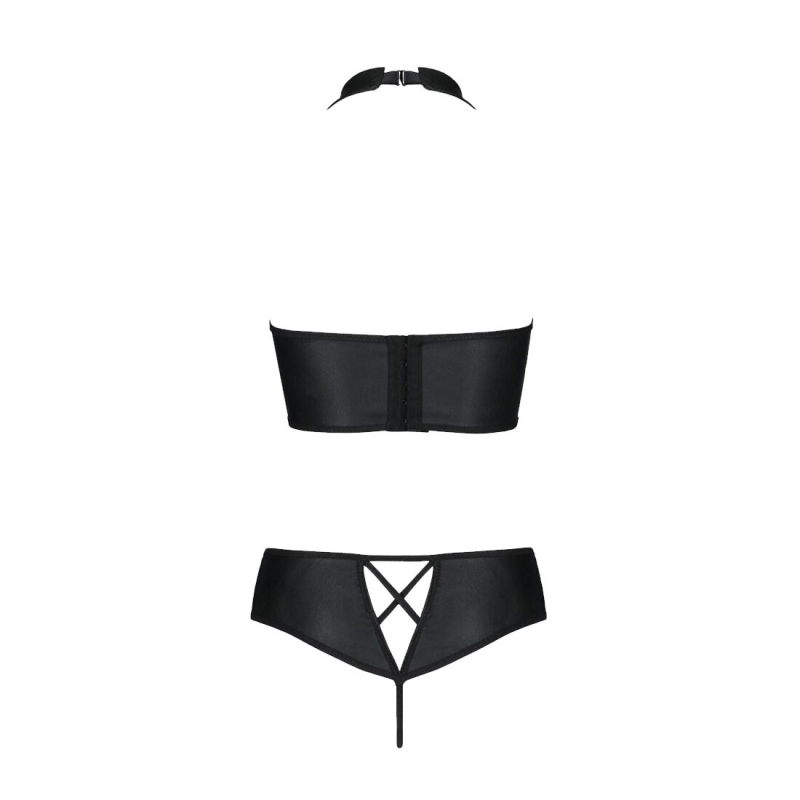 Комплект з екошкіри Passion NANACY BIKINI 6XL/7XL Чорний, бра та трусики з імітацією шнурівки