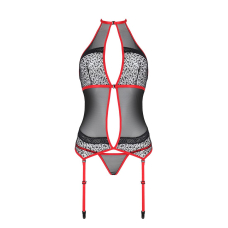 Корсет з пажами Passion SATARA CORSET S/M червоний, стрінги, мереживо, застібки спереду та ззаду