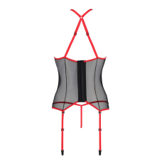 Корсет з пажами Passion SATARA CORSET S/M червоний, стрінги, мереживо, застібки спереду та ззаду
