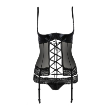 Корсет з відкритими грудьми Passion Exclusive NORTH CORSET 2XL/3XL, чорний колір, пажі, трусики, шнурівка