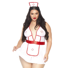 Костюм медсестри Leg Avenue Nightshift Nurse XL/XXL, сукня, трусики, шапочка – білий/червоний