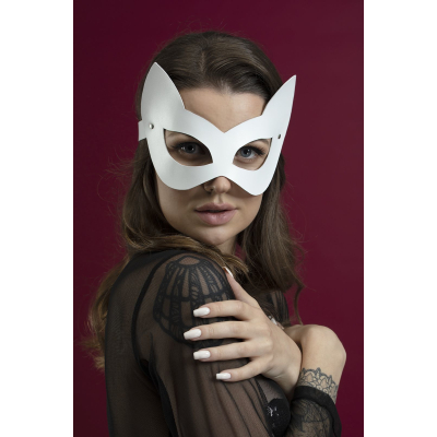 Маска кішечки Feral Feelings – Kitten Mask, натуральна шкіра, біла