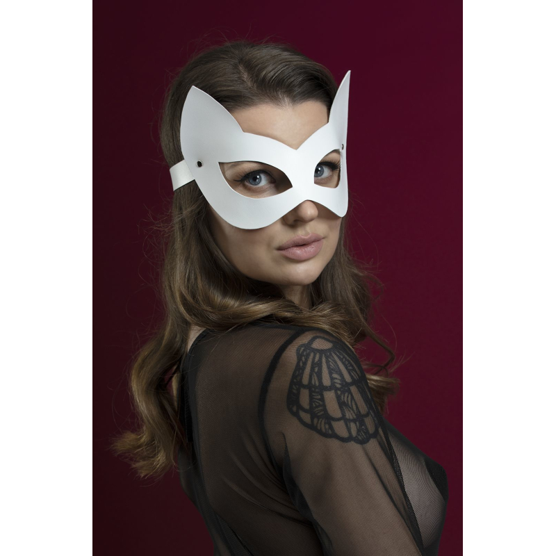 Маска кішечки Feral Feelings – Kitten Mask, натуральна шкіра, біла