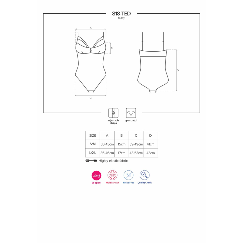 Мереживне боді з доступом Obsessive 818–TED–1 teddy XS/S, чорне