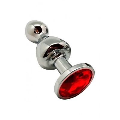 Металлическая анальная пробка Wooomy Lollypop Double Ball Metal Plug Red L, диаметр 3.5 см, длина 10.5 см
