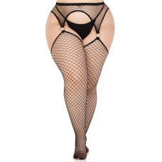 Панчохи Leg Avenue Stokings with O–ring Attached Garter Belt Чорний 1X/2X