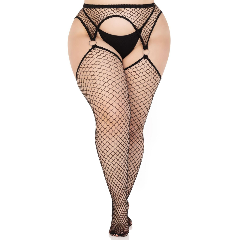Чулки Leg Avenue Stokings with O–ring Attached Garter Belt Чёрный 1X/2X
