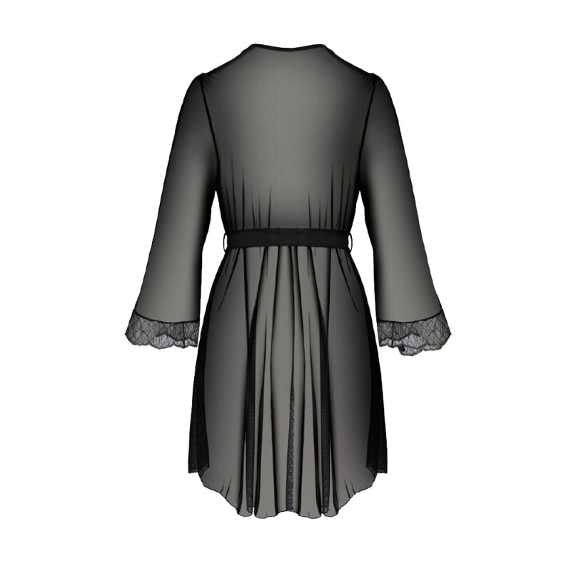 Пеньюар Passion AMBERLY PEIGNOIR 6XL/7XL, чорний колір, ажурні декольте та манжети, широкі рукави