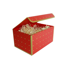Подарункова коробка червона з золотим геометричним малюнком, S – 20,2×14×10,5 см