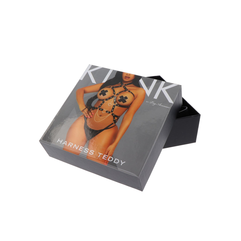 Портупея–тедді з екошкіри Leg Avenue Heart ring harness teddy M, Чорний колір, підвіска–сердечко, ланцюги