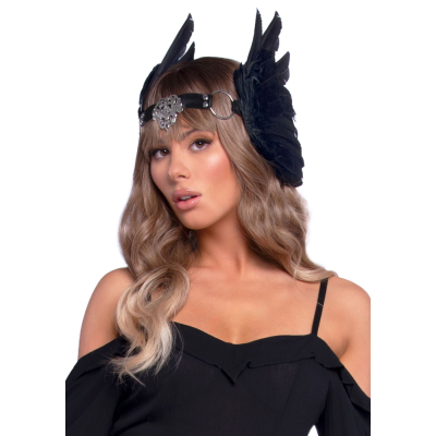 Повязка на голову с крыльями Leg Avenue Feather headband Черный цвет, перья и натуральная кожа