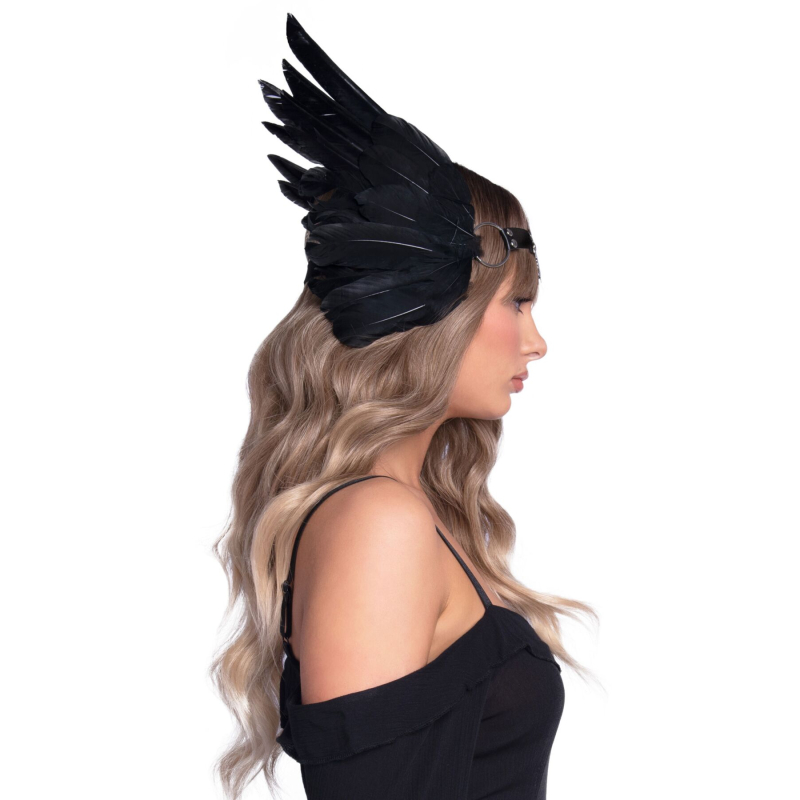 Пов’язка на голову з крилами Leg Avenue Feather headband Чорний колір, пір’я та натуральна шкіра