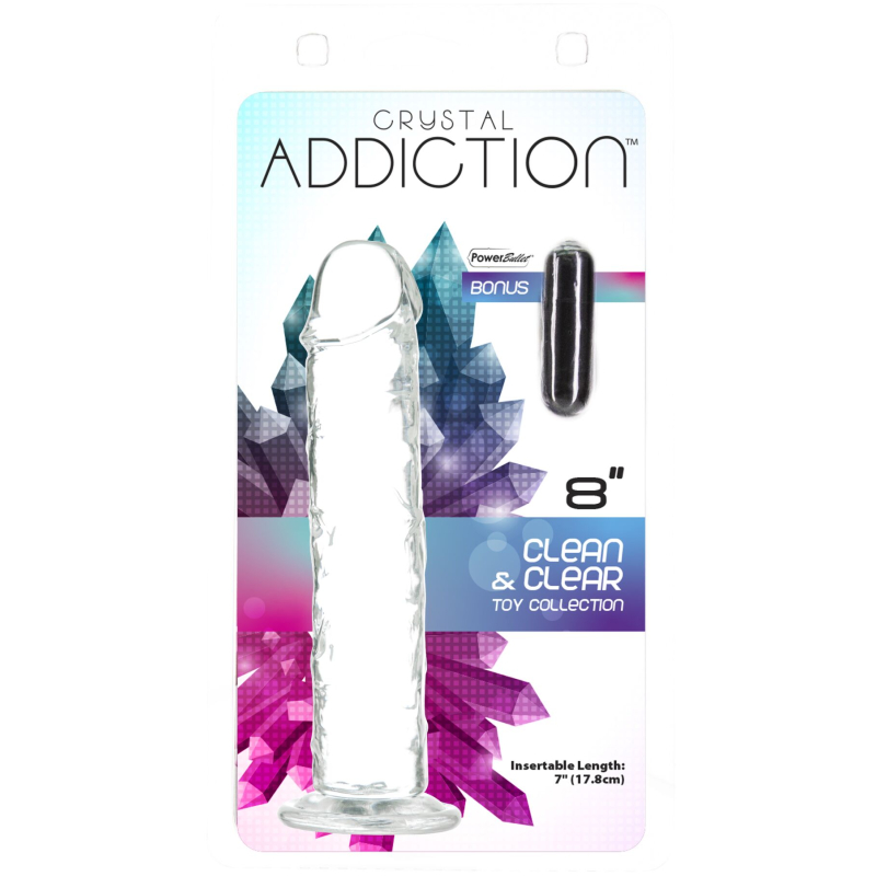 Прозорий фалоімітатор ADDICTION Vertical Dong, з присоскою, довжина 17.8 см, діам. 3.8 см, вібропуля в подарунок