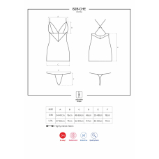 Сатиновий комплект для сну з мереживом Obsessive 828–CHE–1 chemise & thong S/M, чорний, сорочка, стр
