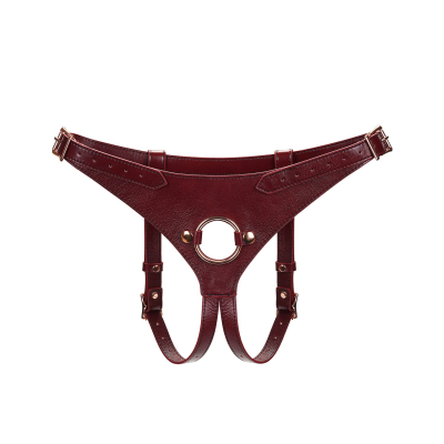 Кожаные трусики для страпона Liebe Seele Wine Red Strap on Harness, универсальный размер