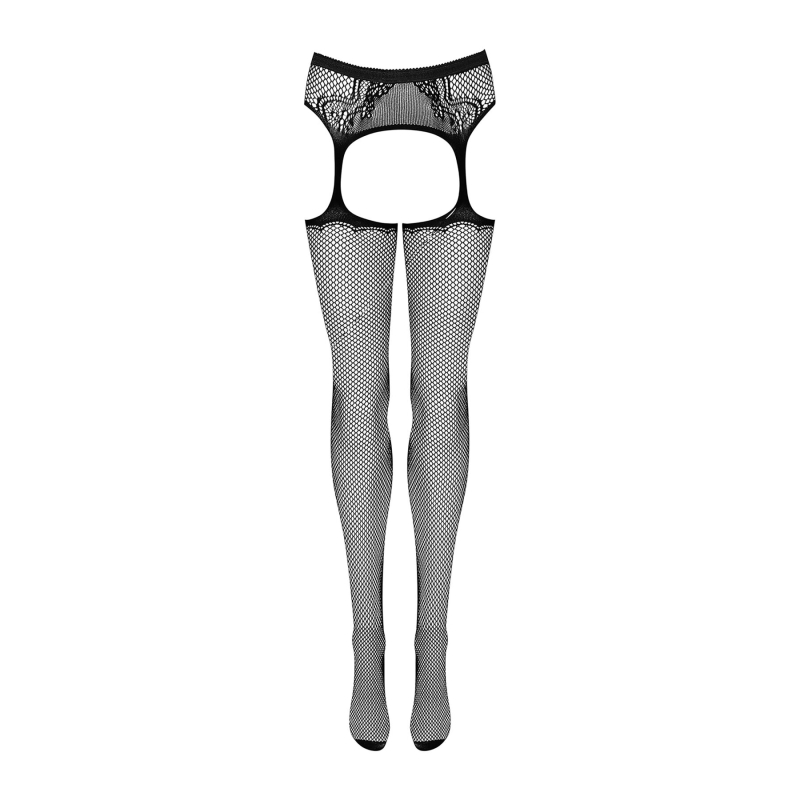Сітчасті панчохи–стокінги з візерунком на сідницях Obsessive Garter stockings S232 S/M/L, чорні, імі
