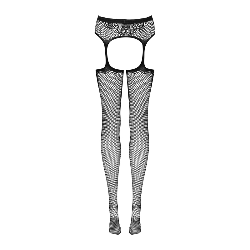 Сітчасті панчохи–стокінги з візерунком на сідницях Obsessive Garter stockings S232 S/M/L, чорні, імі