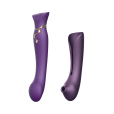 Смарт вібратор 3в1 – Zalo Queen Set Twilight Purple – преміальні матеріали, пульсівна перлина + вакуум, Swarovski