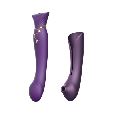 Смарт вібратор 3в1 – Zalo Queen Set Twilight Purple – преміальні матеріали, пульсівна перлина + вакуум, Swarovski