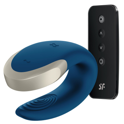 Смарт-вібратор для пар – Satisfyer Double Love Blue – 2 мотори по 10 режимів, пульт дистанційного керування