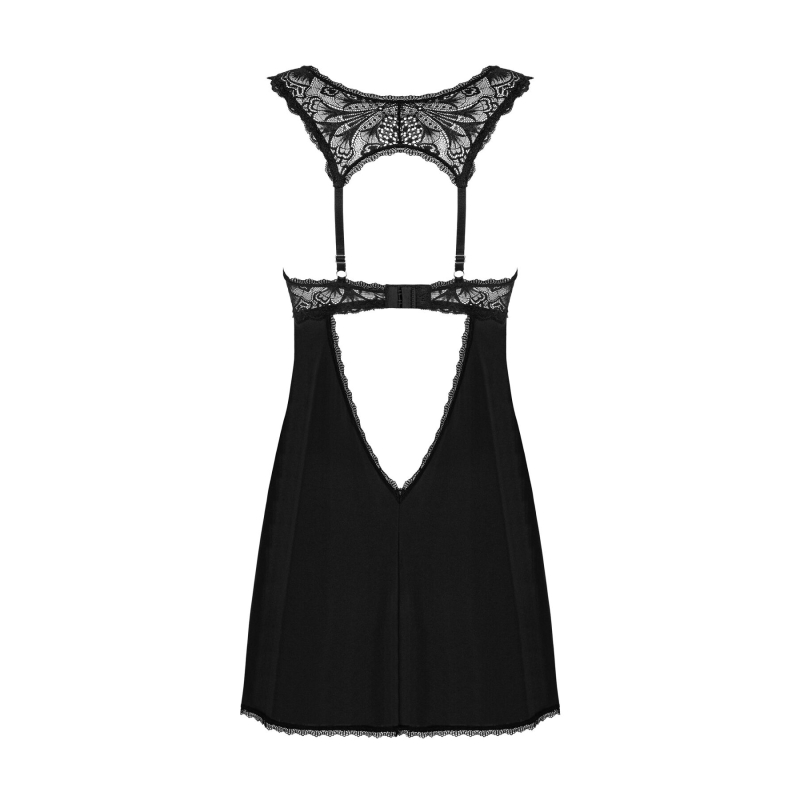 Сорочка беби-дол с кружевом на груди Obsessive Donna Dream babydoll XS/S Черный цвет, стринги