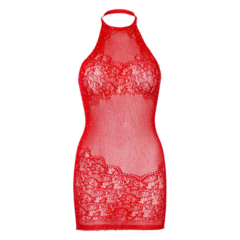 Сукня–сітка зі стразами Leg Avenue Rhinestone halter mini dress Червоний, відкрита спина, one size
