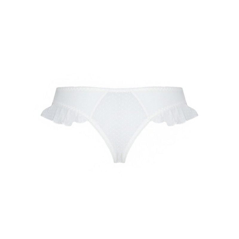 Трусики в горошок, з рюшами та шнурівкою Passion FATIN THONG L/XL, білий