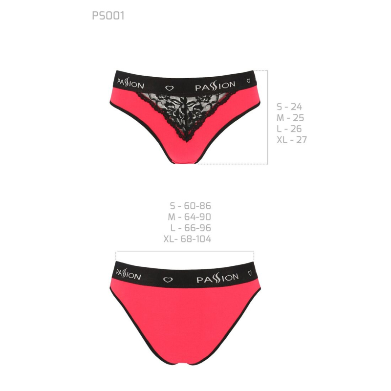 Трусики з широкою гумкою і мереживом Passion PS001 PANTIES L, чорний/червоний