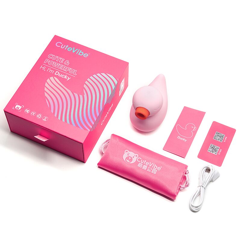 Вакуумний вібратор Качечка – CuteVibe Ducky Pink – 3 режима вакууму та 10 режимів вібрації