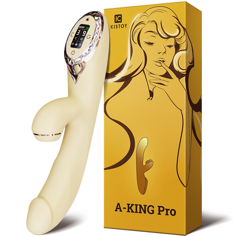 Вакуумний вібратор-кролик з підігрівом KISTOY A-King Pro Yellow – 2 мотори, LED-екран, 9 вібро-режимів + 3 вакуумних