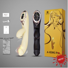 Вакуумний вібратор-кролик з підігрівом KISTOY A-King Pro Yellow – 2 мотори, LED-екран, 9 вібро-режимів + 3 вакуумних