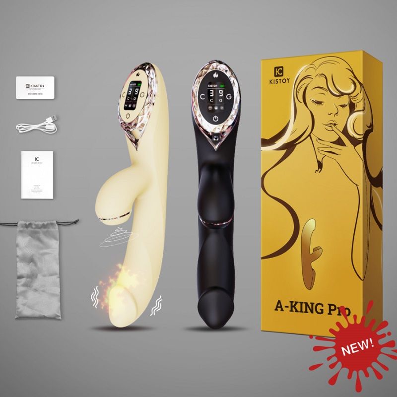 Вакуумний вібратор-кролик з підігрівом KISTOY A-King Pro Yellow – 2 мотори, LED-екран, 9 вібро-режимів + 3 вакуумних