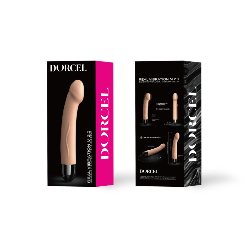 Вібратор для точки G – Dorcel Real Vibration M Flesh 2.0 – 3 швидкості та 10 варіантів ритму, довжина 22 см