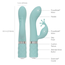 Вібратор-кролик – Pillow Talk Kinky Teal з кристалом Swarovski та двома потужними моторами