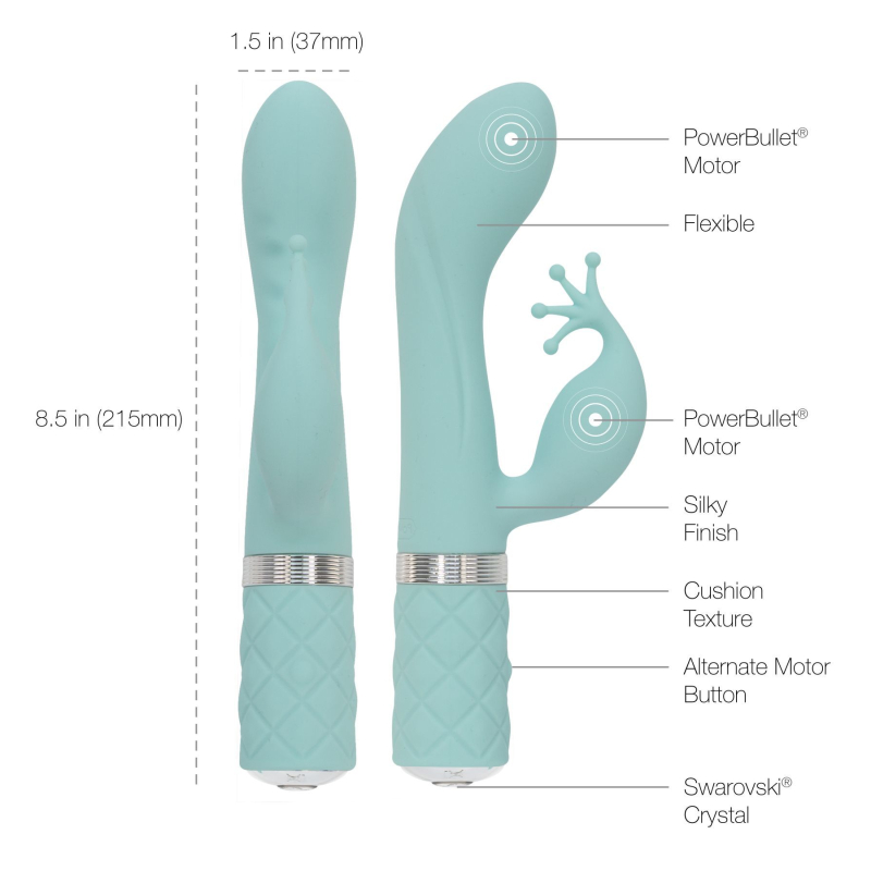Вібратор-кролик – Pillow Talk Kinky Teal з кристалом Swarovski та двома потужними моторами