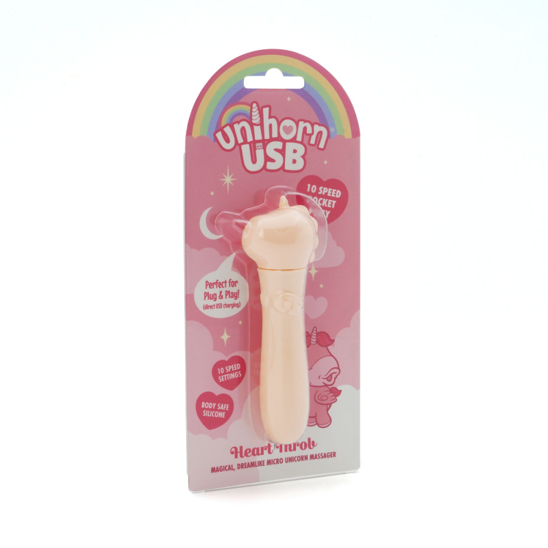 Виброкуля-единорог для клитора - Unihorn USB Bullet Heart Throb, телесного цвета, 10 режимов