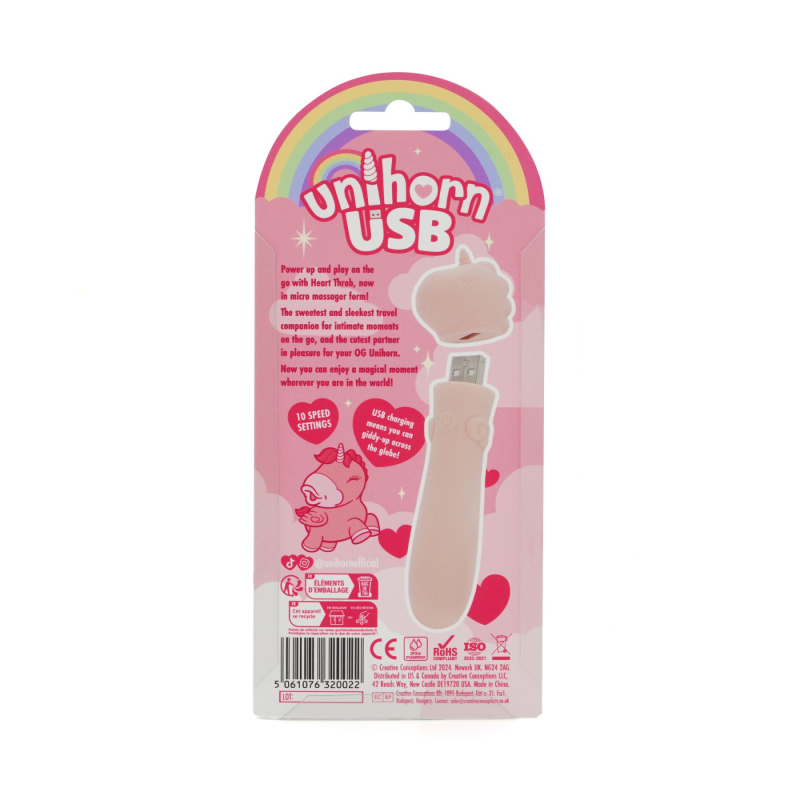 Виброкуля-единорог для клитора - Unihorn USB Bullet Heart Throb, телесного цвета, 10 режимов