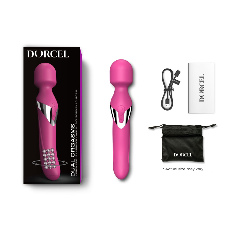 Вібромасажер 2в1 – Dorcel Dual Orgasms Magenta – голівка обертається на 360°, перлинний масаж