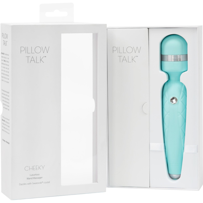 Вібромасажер з кристалом Swarovsky – PILLOW TALK Cheeky Teal – плавне підвищення потужності, гнучка голівка