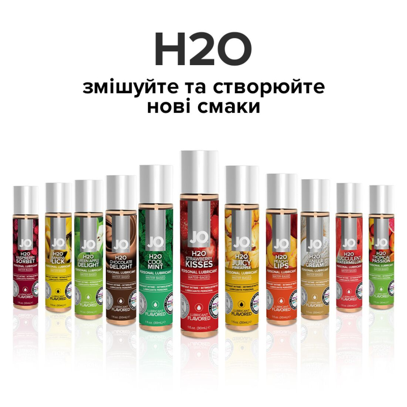 Змазка на водній основі JO H2O – Strawberry Kiss (30 мл) без цукру, рослинний гліцерин