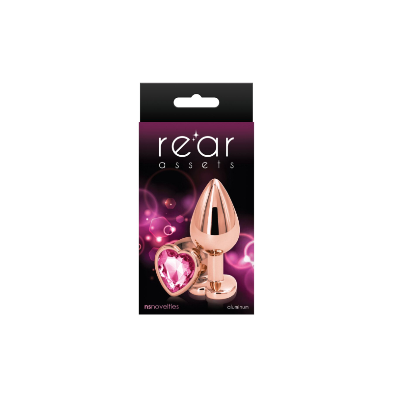 Алюминиевая анальная пробка с основанием в форме сердца – NS Novelties Rear Assets Rose Gold Heart Medium Pink, 8,2 см