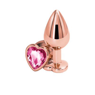 Алюмінієва анальна пробка з основою у формі серця – NS Novelties Rear Assets Rose Gold Heart Medium Pink, 8,2 см