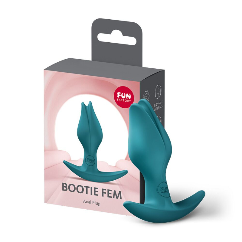 Анальная пробка в форме бутона – Fun Factory BOOTIE FEM, бутылочно-зеленого цвета, диаметр 2.9 см, с тонким ограничителем