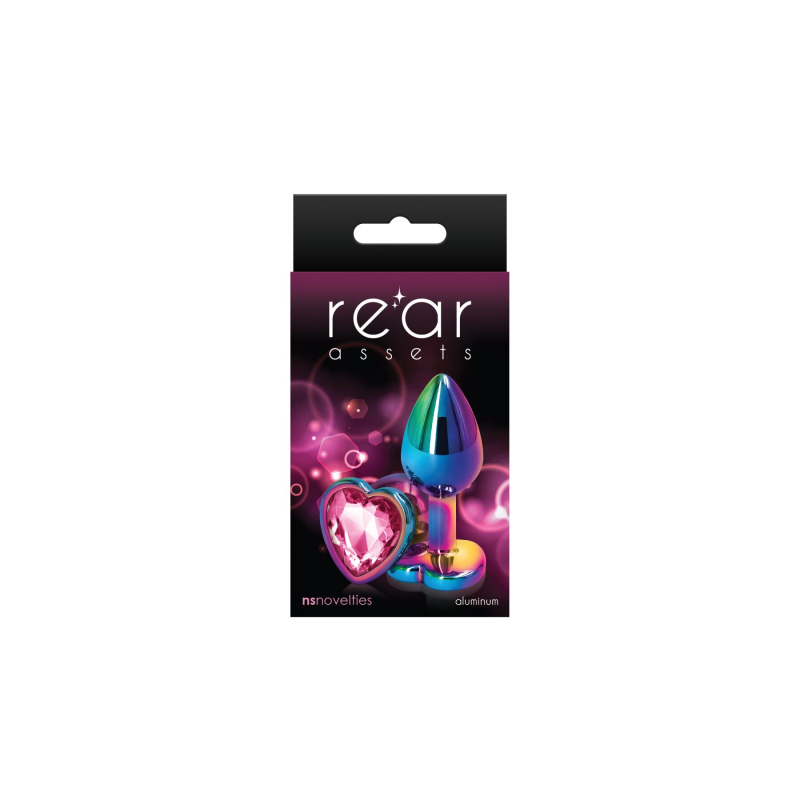Анальная пробка с декором в форме сердца – NS Novelties Rear Assets Multicolor Heart, размер Small, разноцветная, с розовым кристаллом