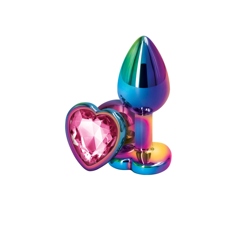 Анальная пробка с декором в форме сердца – NS Novelties Rear Assets Multicolor Heart, размер Small, разноцветная, с розовым кристаллом