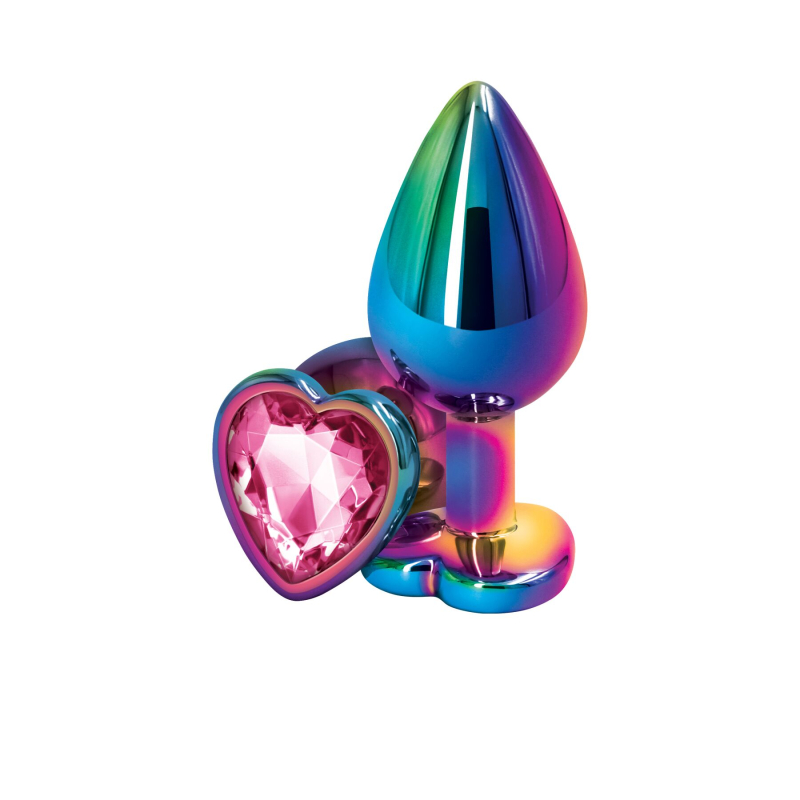 Анальная пробка с декором в форме сердца – NS Novelties Rear Assets Multicolor Heart, размер Medium, разноцветная, с розовым кристаллом