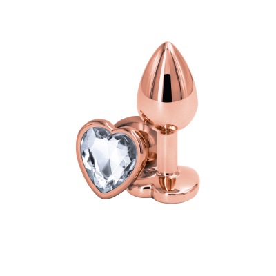 Анальна пробка з декором у формі серця – NS Novelties Rear Assets Rose Gold Heart, розмір Small, кольору рожевого золота, з прозорим кристалом