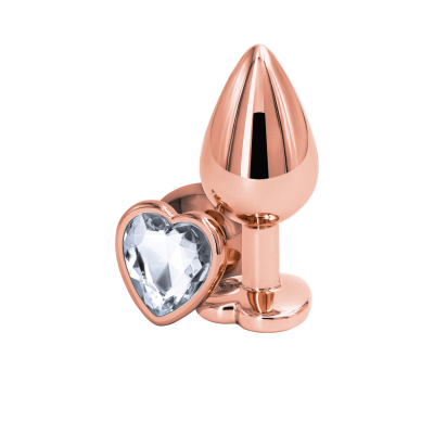 Анальна пробка з декором у формі серця – NS Novelties Rear Assets Rose Gold Heart, розмір Medium, кольору рожевого золота, з прозорим кристалом